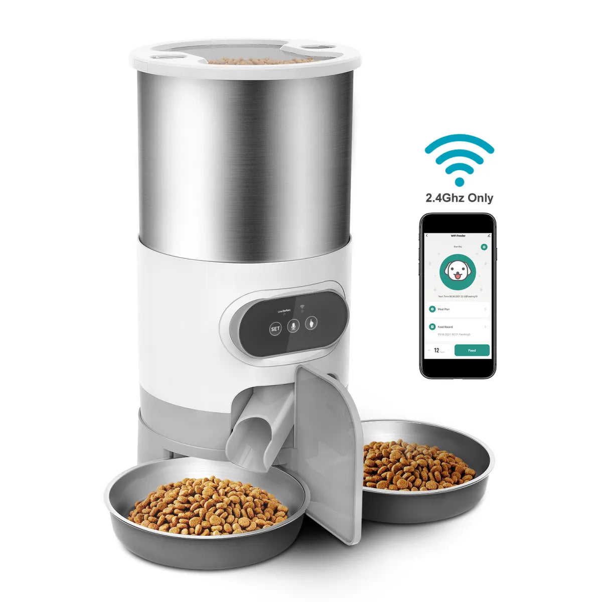 Dog / Cat Feeder, 45L Timed & Recorded Meals Using Mobile Phone