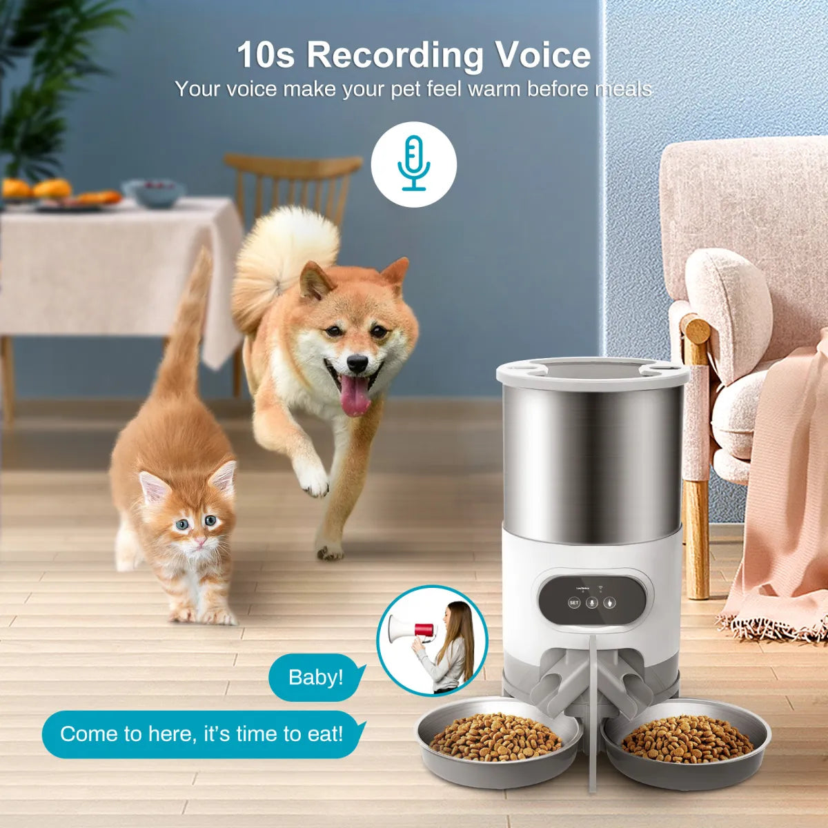 Dog / Cat Feeder, 45L Timed & Recorded Meals Using Mobile Phone