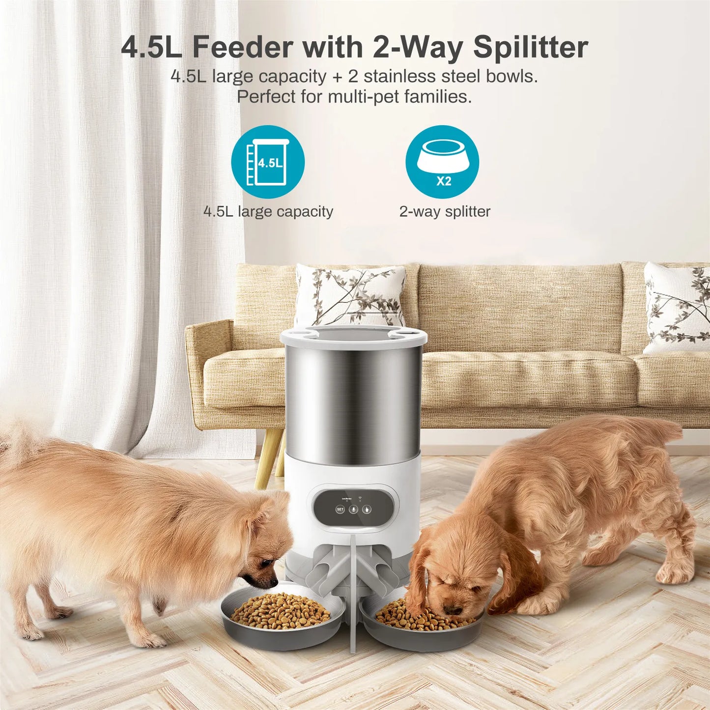 Dog / Cat Feeder, 45L Timed & Recorded Meals Using Mobile Phone
