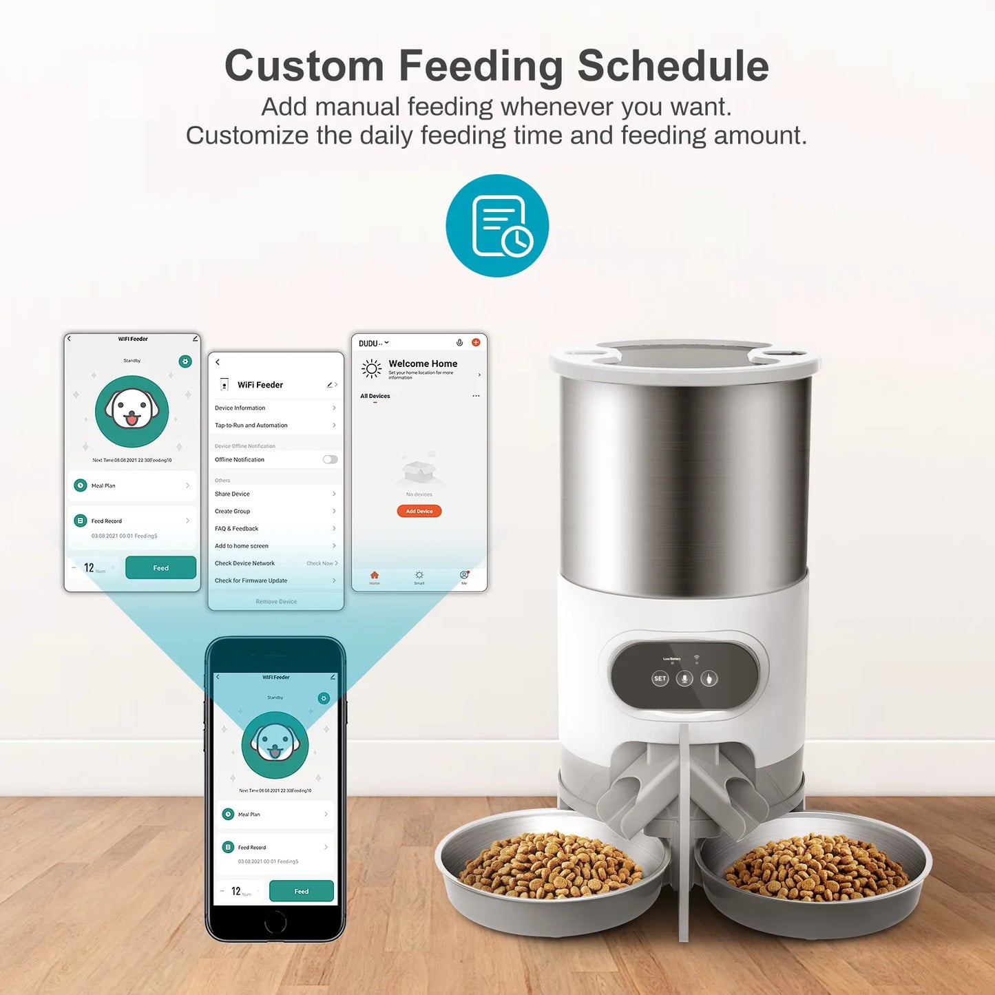 Dog / Cat Feeder, 45L Timed & Recorded Meals Using Mobile Phone